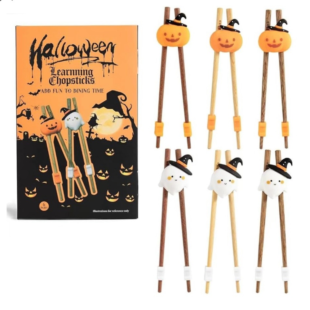 6 Halloween Learning Chopsticks w Toppers  pumpkins & ghosts NIB